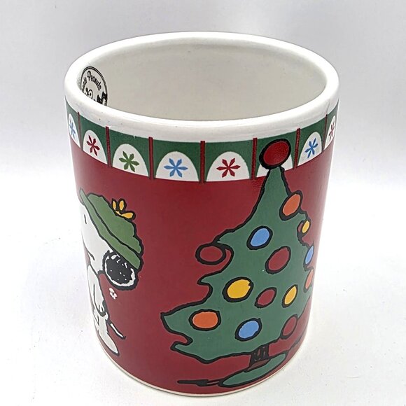 Peanuts Snoopy Christmas Tree Coffee Mug 60th Anniversary 2010 Tree Red Green - Picture 6 of 12